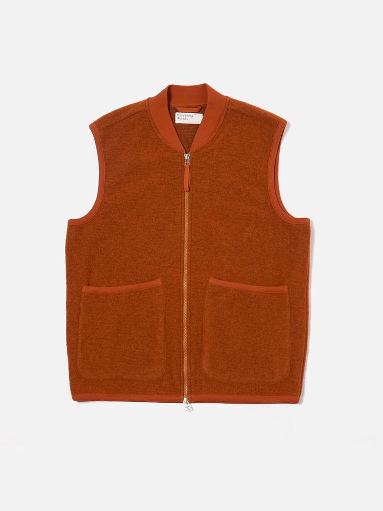 Universal Works Zip Waistcoat in Rust