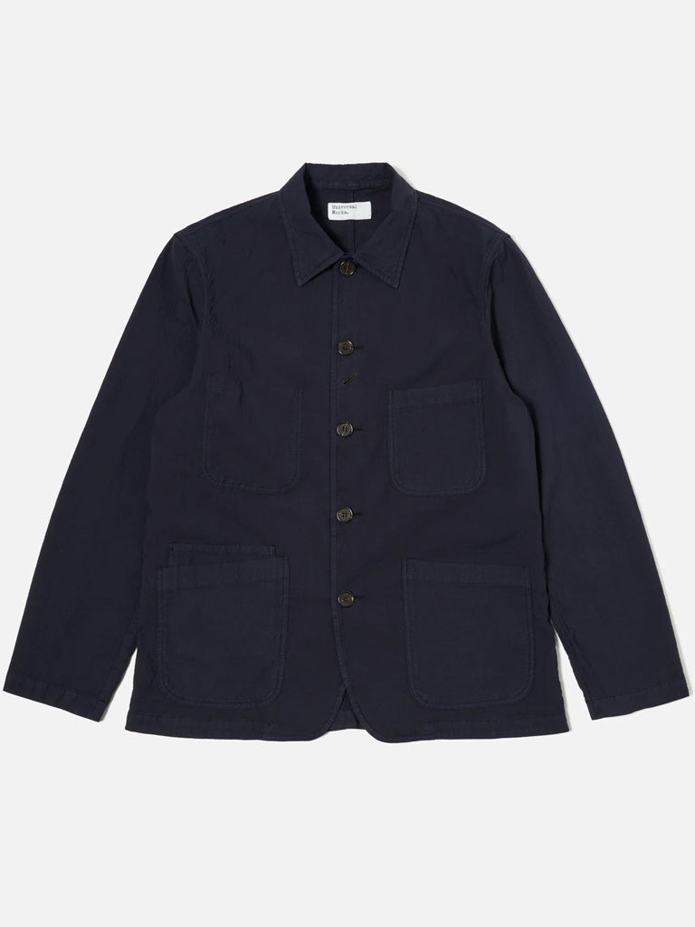 Universal Works Bakers Jacket in Navy Seersucker