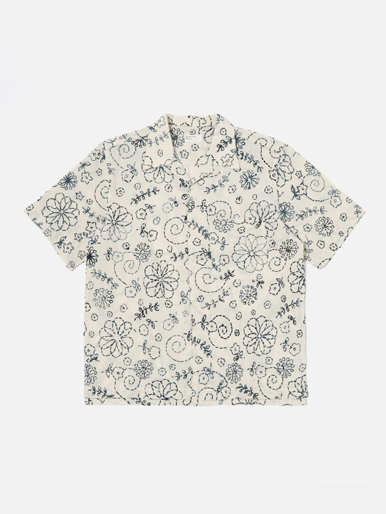 Universal Works Camp Shirt in Ecru Charcoal