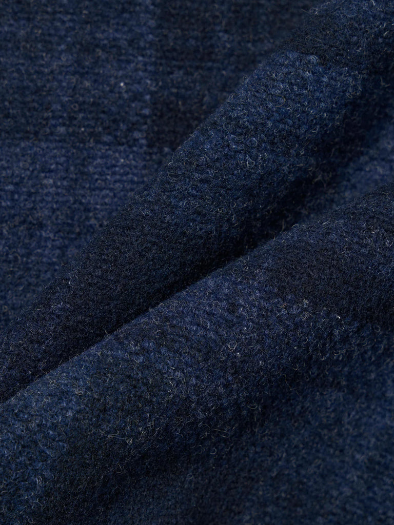 Universal Works Check Fleece Cardigan in Navy