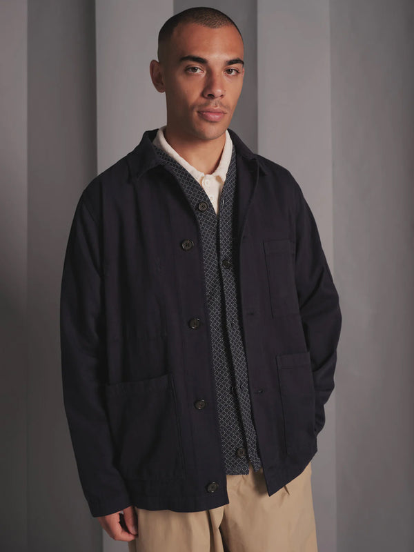 Universal Works Coverall Jacket in Navy Herringbone