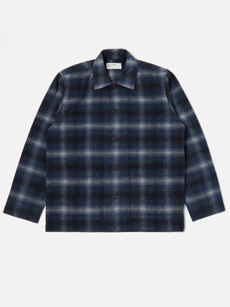 Universal Works Easy Overshirt in Navy Check