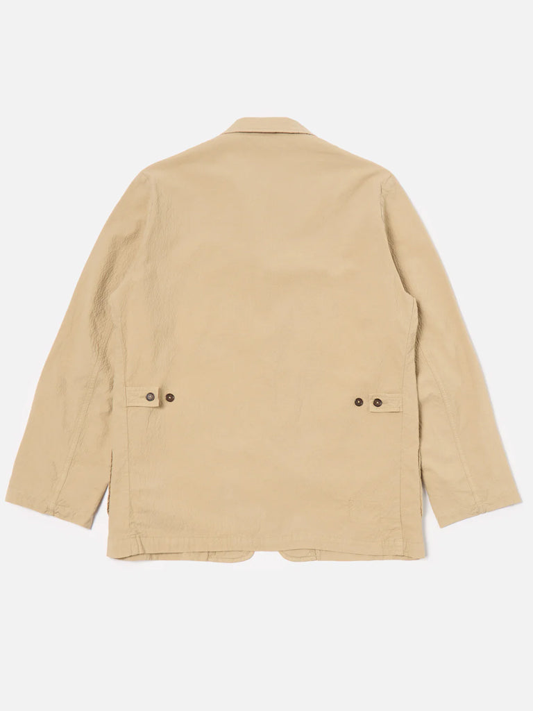 Universal Works Five Pocket Jacket in Sand Seersucker