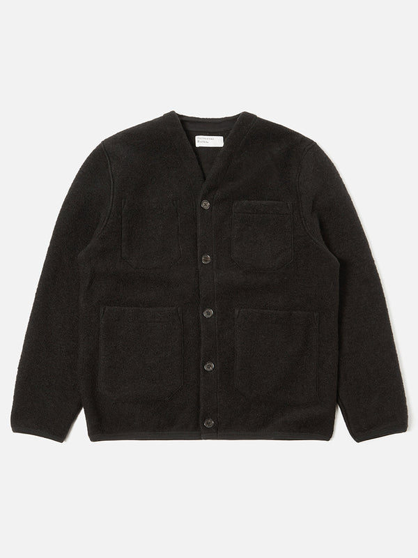 Universal Works Fleece Cardigan in Black