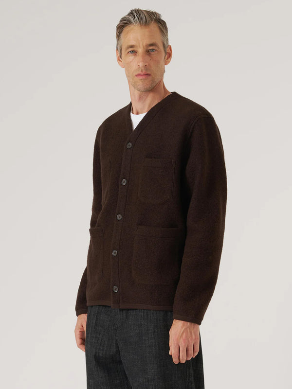Universal Works Fleece Cardigan in Brown