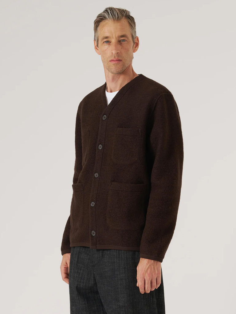 Universal Works Fleece Cardigan in Brown