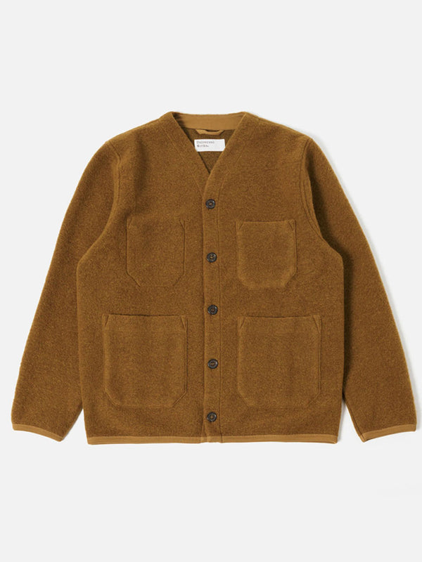 Universal Works Fleece Cardigan in Mustard