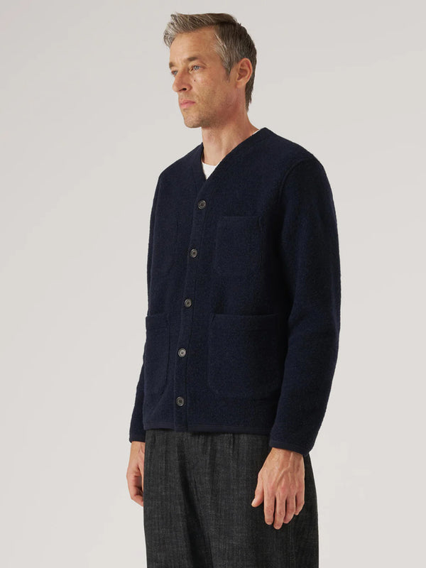 Universal Works Fleece Cardigan in Navy
