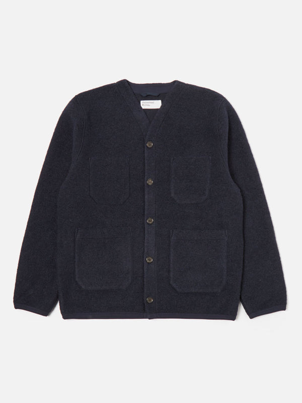 Universal Works Fleece Cardigan in Navy