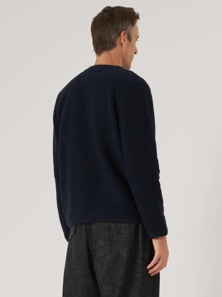 Universal Works Fleece Cardigan in Navy