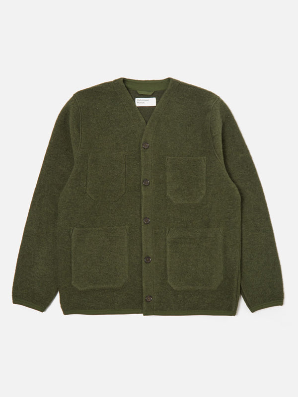 Universal Works Fleece Cardigan in Olive