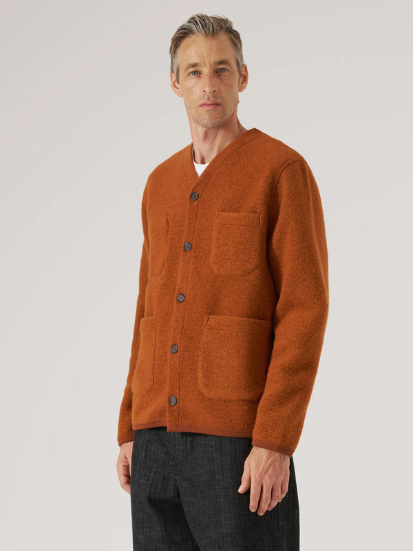 Universal Works Fleece Cardigan in Rust