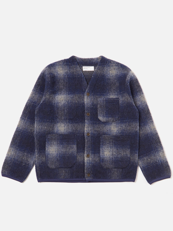 Universal Works Fresco Fleece Cardigan in Navy Grey