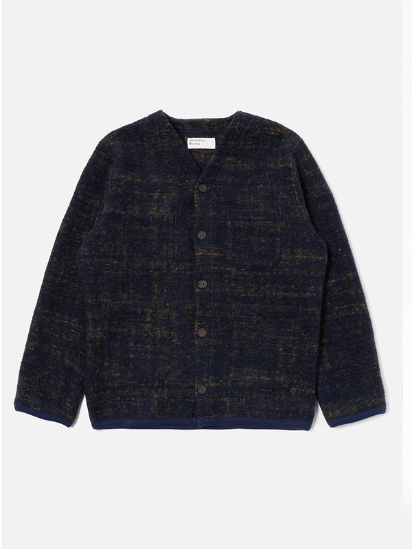 Universal Works Marble Fleece Cardigan in Navy