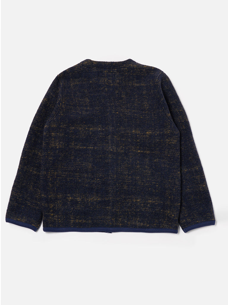 Universal Works Marble Fleece Cardigan in Navy