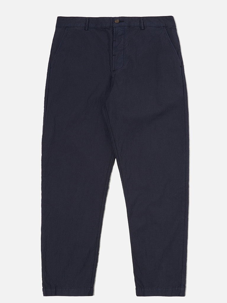 Universal Works Military Chino in Navy Seersucker