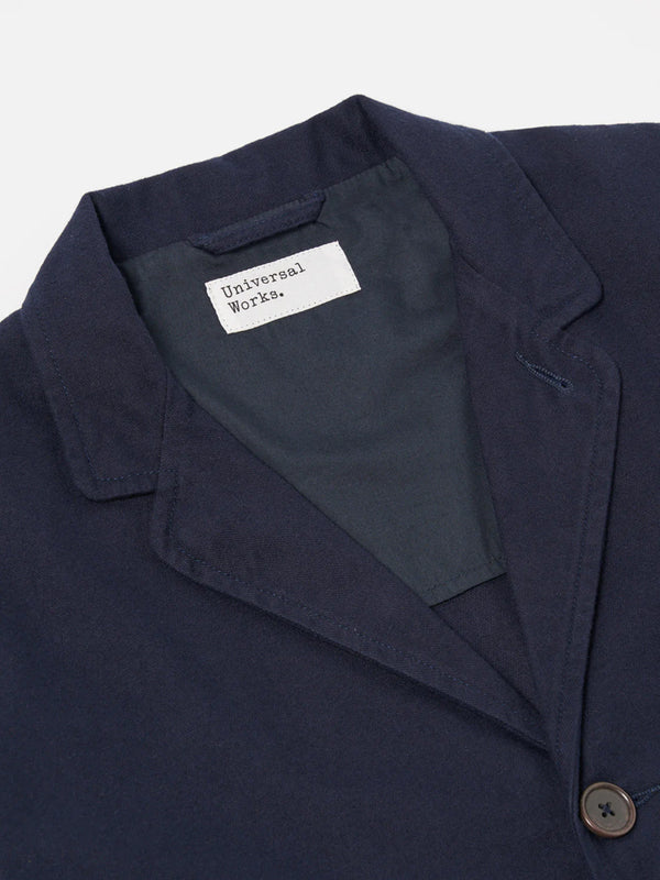 Universal Works Moleskin Three Button Jacket in Navy