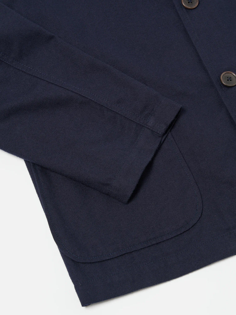 Universal Works Moleskin Three Button Jacket in Navy