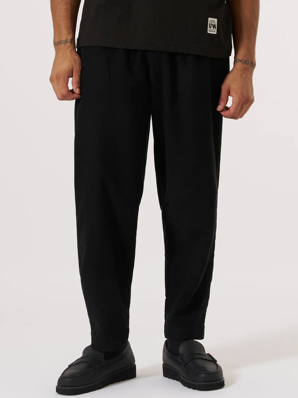 Universal Works Pleated Track Pant in Black Moleskin