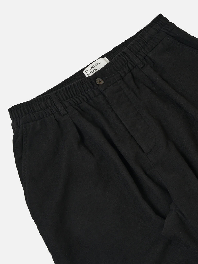 Universal Works Pleated Track Pant in Black Moleskin
