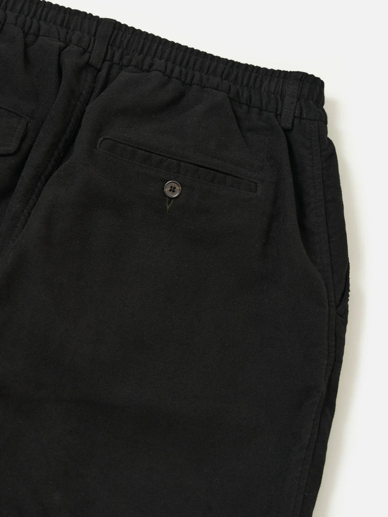 Universal Works Pleated Track Pant in Black Moleskin