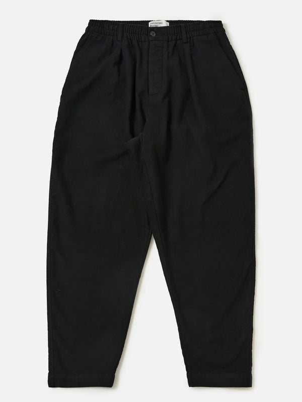 Universal Works Pleated Track Pant in Black Moleskin