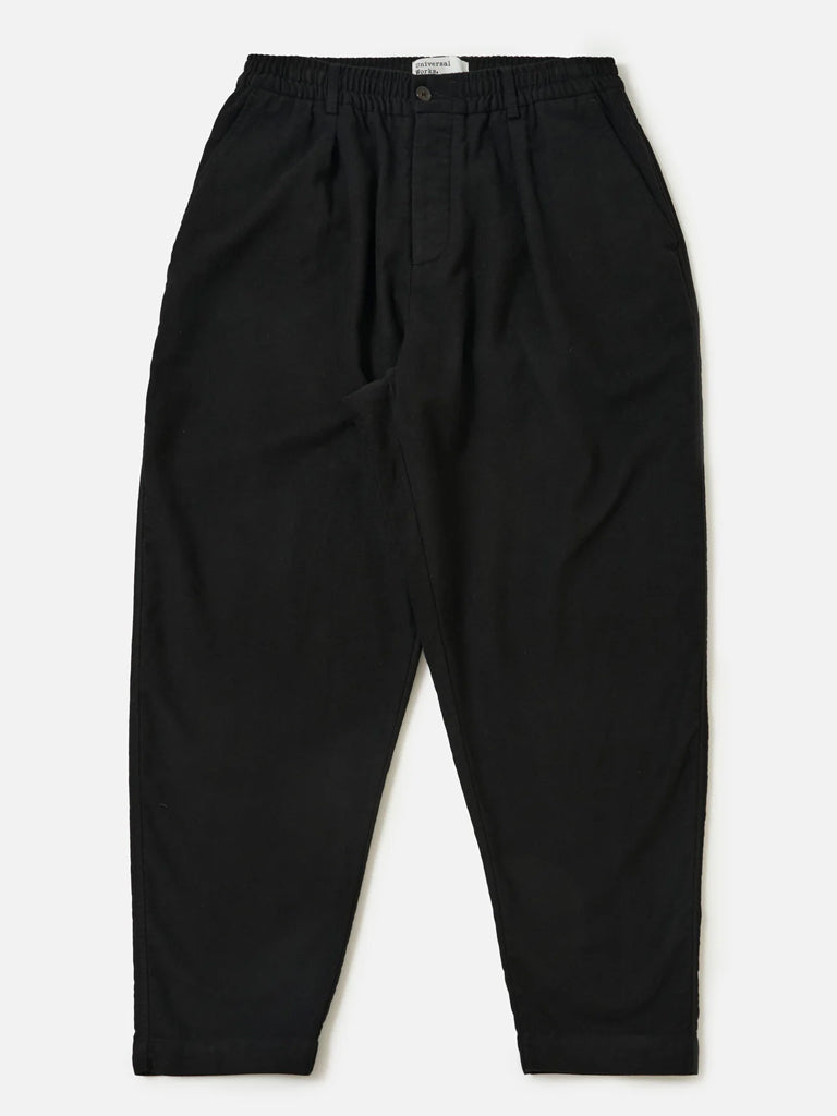 Universal Works Pleated Track Pant in Black Moleskin