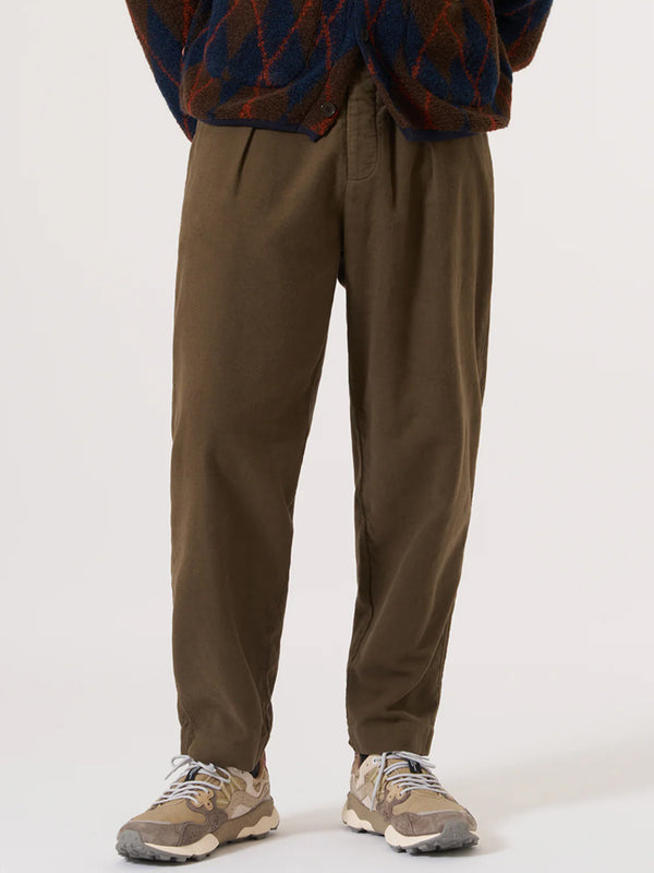 Universal Works Pleated Track Pant in Khaki Moleskin