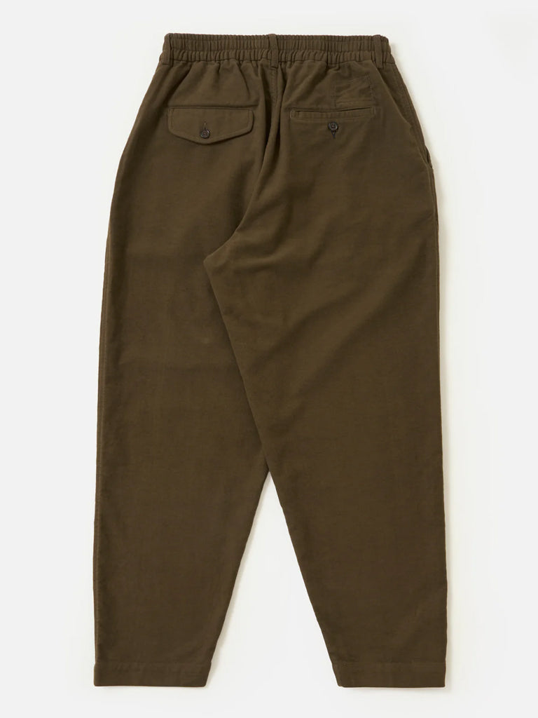 Universal Works Pleated Track Pant in Khaki Moleskin