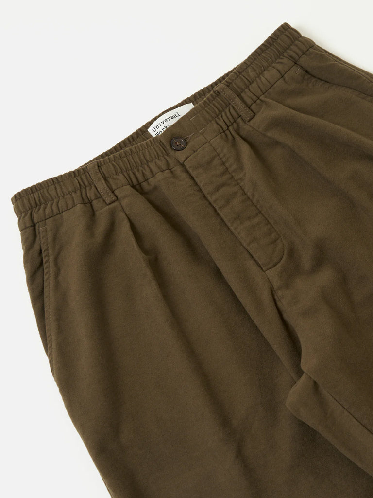 Universal Works Pleated Track Pant in Khaki Moleskin