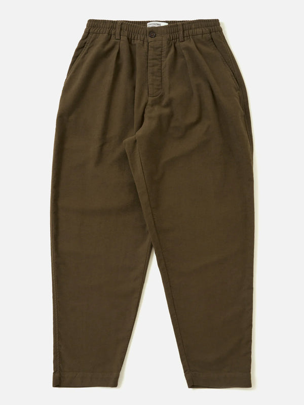 Universal Works Pleated Track Pant in Khaki Moleskin
