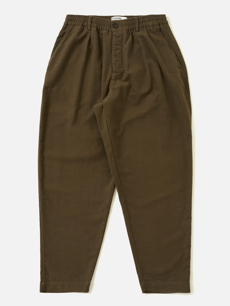 Universal Works Pleated Track Pant in Khaki Moleskin