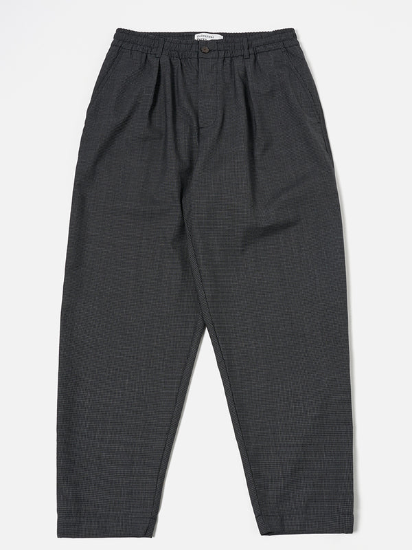 Universal Works Pleated Track Pant in Black Mini Check