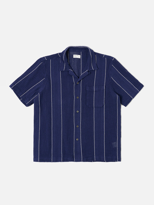 Universal Works Road Shirt in Reef Stripe Navy