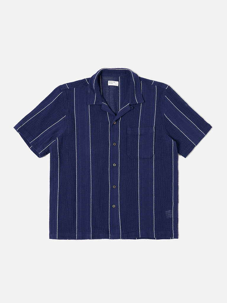 Universal Works Road Shirt in Reef Stripe Navy