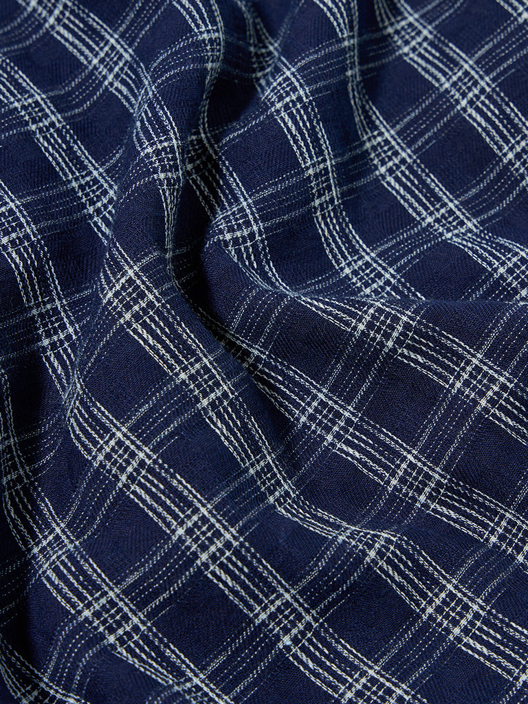 Universal Works Sal Road Shirt in Check Indigo