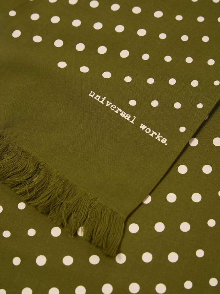 Universal Works Short Dot Print Scarf in Green