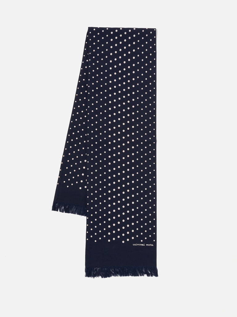 Universal Works Short Dot Print Scarf in Navy