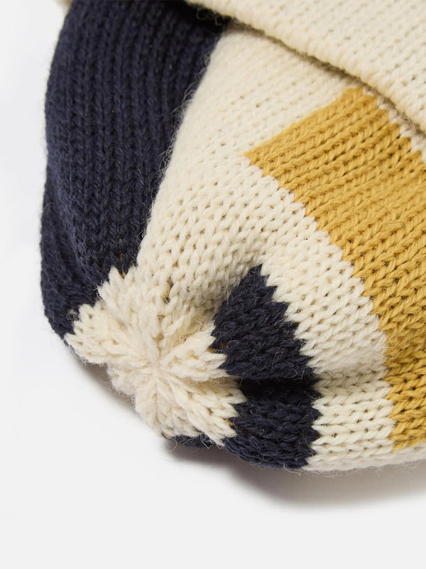 Universal Works Short Watch Cap in Ecru Navy Yellow