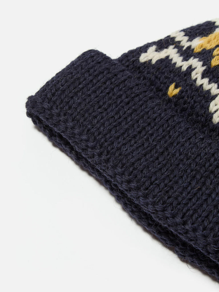 Universal Works Short Watch Cap in Navy Ecru