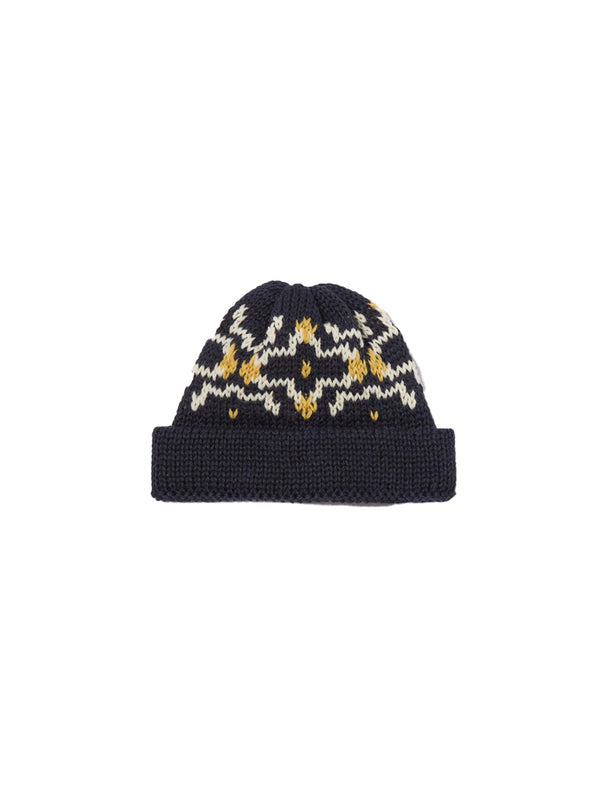 Universal Works Short Watch Cap in Navy Ecru