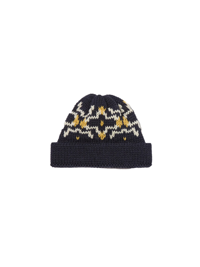 Universal Works Short Watch Cap in Navy Ecru