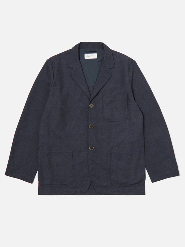 Universal Works Three Button Jacket in Birdseye Tweed Navy