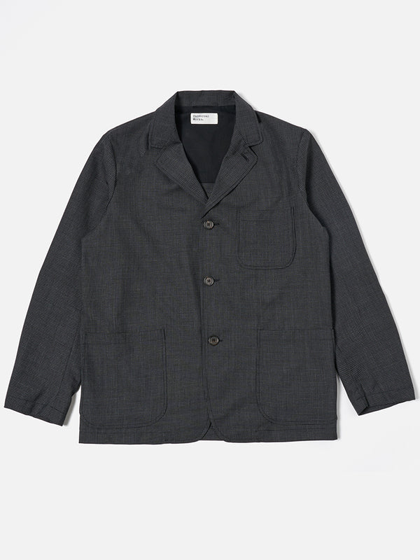 Universal Works Three Button Jacket in Black Mini Check