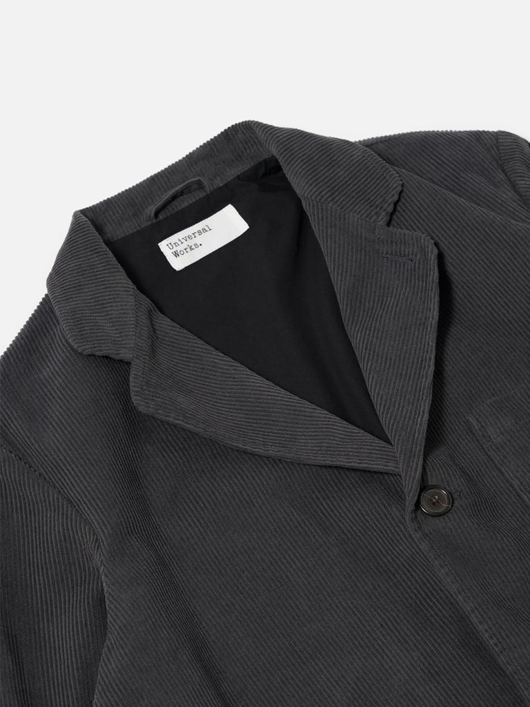 Universal Works Three Button Jacket in Cord Charcoal
