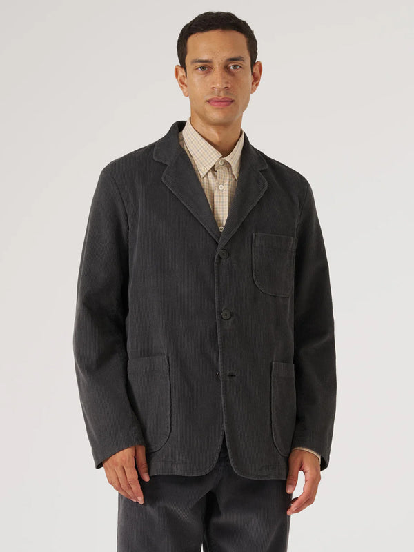 Universal Works Three Button Jacket in Cord Charcoal