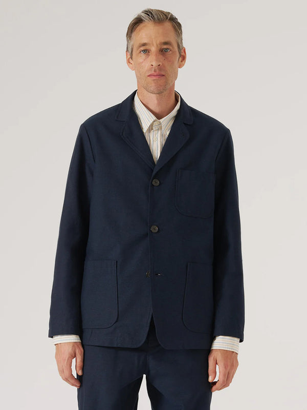 Universal Works Three Button Jacket in Lucca Navy