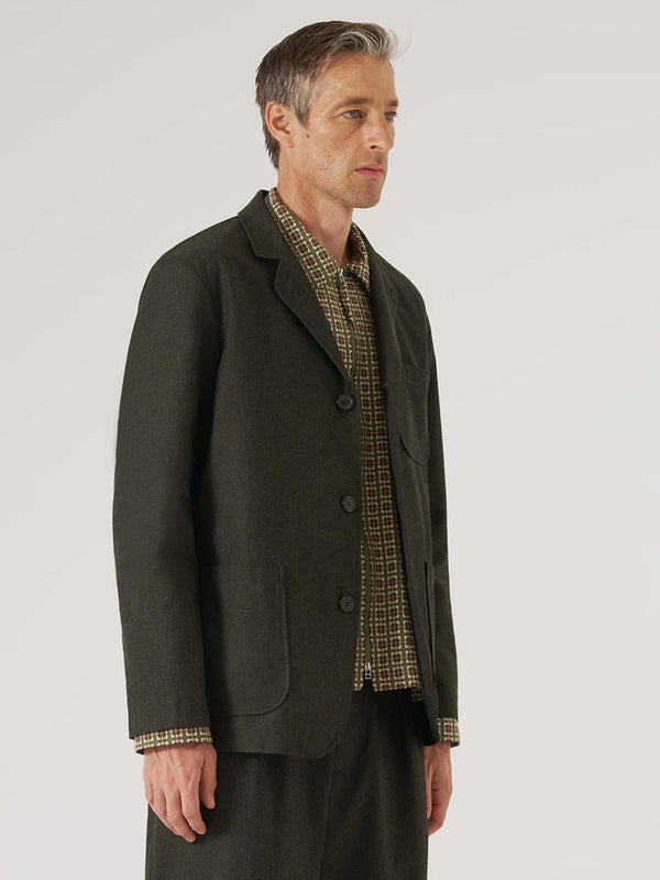 Universal Works Three Button Jacket in Lucca Olive