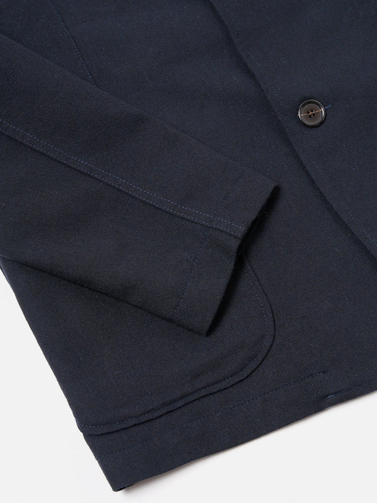 Universal Works Two Button Jacket in Italian Tweed Navy