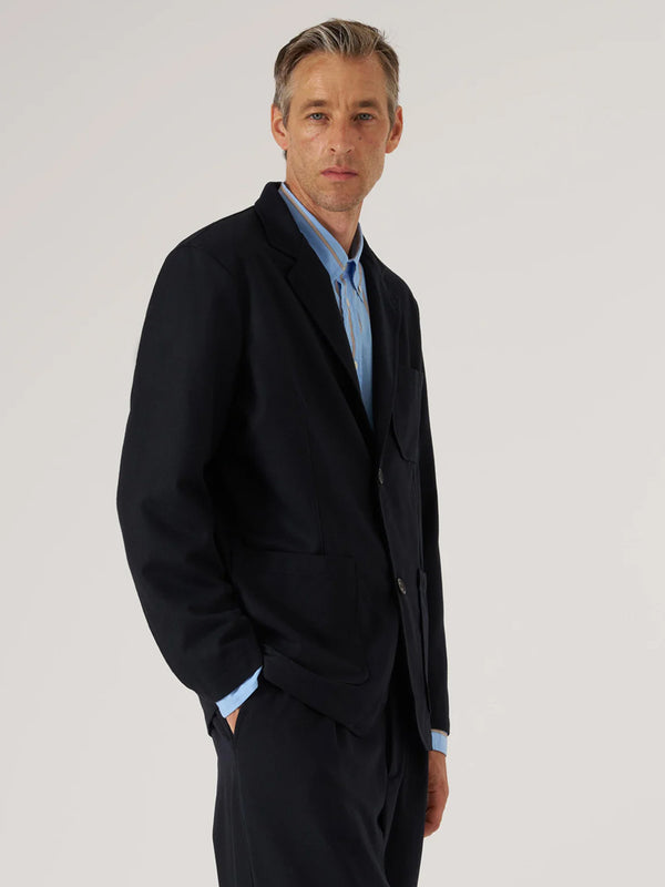 Universal Works Two Button Jacket in Italian Tweed Navy